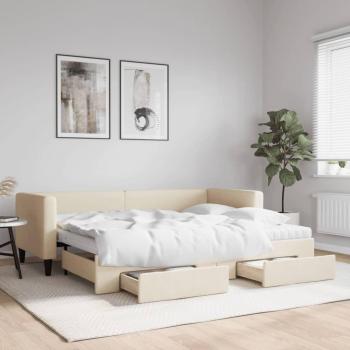Sofá cama extraíble nido con cajones 80x200 cm en tela color crema