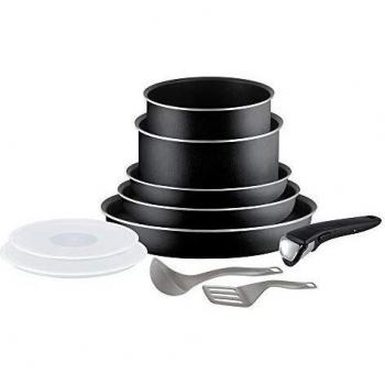 Tefal Ingenio Essential - Juego de 3 Sartenes + 2 Cazos + Accesorios: 3 Sartenes 20/22/26 y 2 Cazos 16/18 y Mango intercambiable, sartenes antiadherentes, Thermospot, apto para horno y lavavajillas