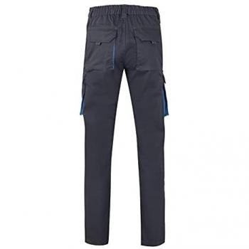 Pantalón de Trabajo Velilla STRETCH Bicolor 103024S Slim Fit Elástico Doble Costura de Seguridad Multibolsillos Color Gris y Celeste Talla 38