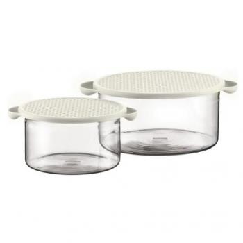 Bodum - K10127-913 - Hot Pot - Set de 2 Fuentes de Horno Cristal borosilicato - 1,0 l + 2,5 l - con Tapa de Silicona de Color Blanco Crema