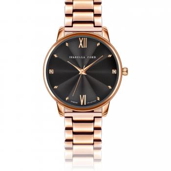 Isabella Ford Coco Silver Women's Watch - 38 mm Rose Gold Accents