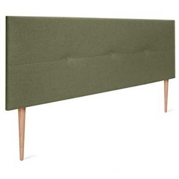 Cabecero de Lino Natural con Botones y Patas de Madera Cabezal Tapizado Cama Dormitorio Moderno 150x105cm (Lino Verde) - Dhome