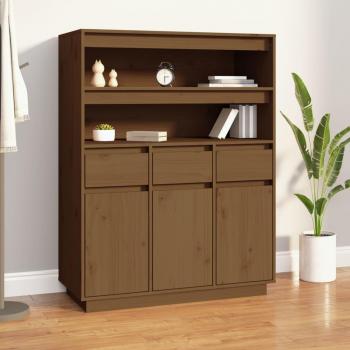 Aparador alto de madera maciza de pino marrón miel 89x40x116,5 cm - Mueble de Almacenaje para Salón, Buffet y Armario Auxiliar