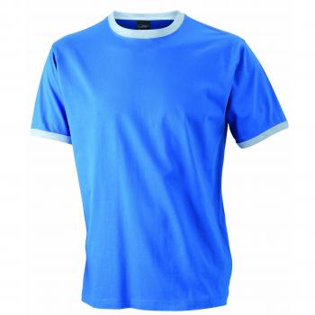 James & Nicholson Ringer - Camiseta para hombre, tamaño XXL, color azul / gris jaspeado / blanco