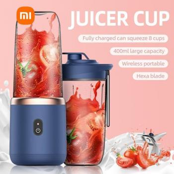 Exprimidor portátil de 6 cuchillas, taza de jugo de fruta 400 ml, carga USB, licuadora pequeña, trituradora y procesador de alimentos azul