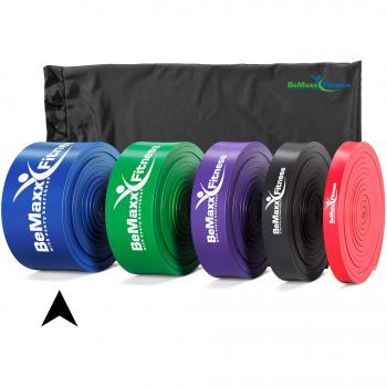 BeMaxx Fitness Banda elástica de resistencia guía de entrenamiento | Para pull–ups crossfit, yoga, pilates | Banda de tracción para fitness y estiramientos | Duradera, resistente, versátil