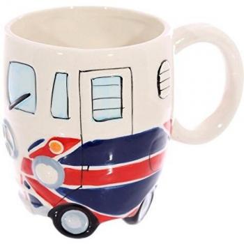 Puckator  MUG216-Taza, diseño de Caravana Nailon, diseño de Bandera de Reino Unido Envejecida, cerámica, Color Azul, Rojo y Blanco