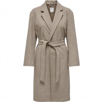 Only Trillion Women's Long Belted Coat in Beige and Mocha Meringue