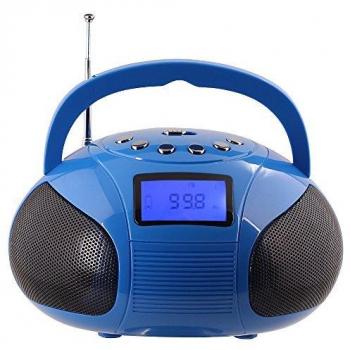 August SE20 Radio FM Bluetooth Portátil con MP3 y Alarma Despertador – Puerto USB Lector de Tarjetas SD Conexión Auxiliar Jack 3.5mm - Azul