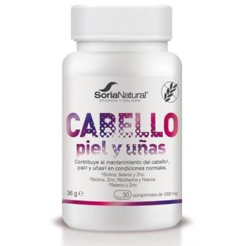 Soria Natural Cabello, Piel y Uñas - Complemento alimenticio en comprimidos de 1200mg, 30 unidades - Combinación de Vitaminas, Minerales y Aminoácidos para fortalecer fibras capilares y uñas