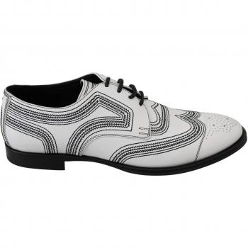 Dolce & Gabbana White Leather Derby Formal Black Lace Shoes - EU44/US11