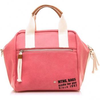 MTNG Mustang Bolso de Mano para Mujer Nero Rosa con Detalles en Cuero y Cierre de Cremallera