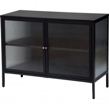 Aparador Aldir 2 Puertas Cristal Negro Hierro-Vidrio Templado-Cobre 100x40x75cm