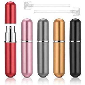 ACWOO Botella de Perfume Recargable, 5pcs Mini Spray de Perfume Portátil, 5ml Perfume Atomizador con 2 Piezas Embudos y Pipetas, Botella Vacío Pulverizador para Viajes, Vacaciones, Cita de Fiesta
