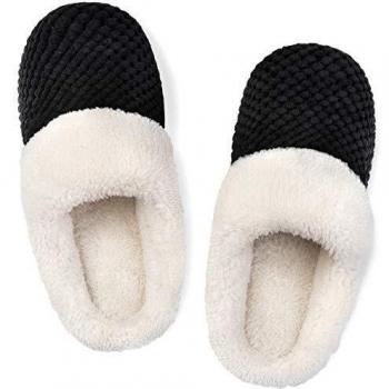 ULTRAIDEAS Ladies' Comfort Coral Fleece Memory Foam Slippers Fuzzy Plush Lining Slip-on Clog House Shoes for Indoor & Outdoor Use, Black, 3/4 UK