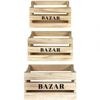 Lote de 3 Cajas de Almacenamiento de Madera Bazar - Diferentes Tamaños - Beige