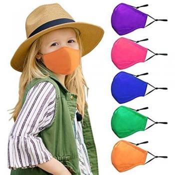 PIPRE Mascarillas Niños de Color, Mascarillas de Tela Reutilizables, Mascarillas Niños Tela para Niños a Prueba de Polvo Protección Mascarillas de Tela lavables Mascarillas Colores 5 Unidades