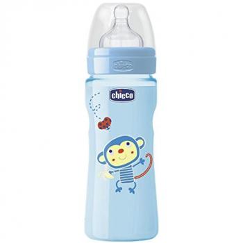 Chicco Silicone Baby Bottle, Fast Flow, Assorted Models 330 mL blue