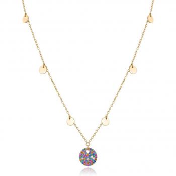 Collar Elegant de Plata de ley con baño de oro y colgante con circonitas de colores