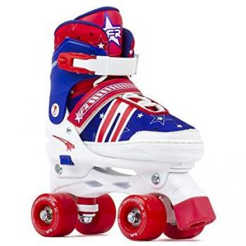 SFR Skates Patines 4 Ruedas Spectra Ajustable Unisex Infantil y Juventud, Color Azul-Rojo, Tallas 29-33