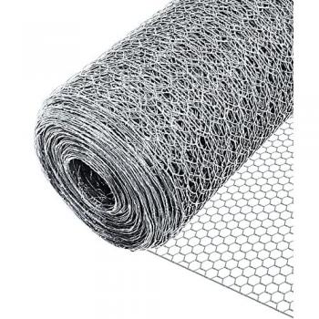 Malla de Alambre Hexagonal Galvanizado 25mm, Rollo 1x50m, Enrejado Triple Torsión para Gallinero, Color Plata