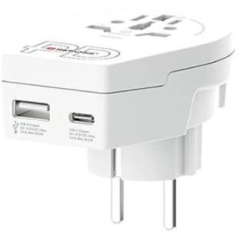 Adaptador de viaje Skross World a Europa con USB A y USB-C PD 20W
