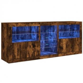 Aparador con luces LED roble ahumado 162x37x67 cm