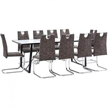 vidaXL Juego de Comedor 11 Piezas Cuero Sintético Mobiliario Decoración Interior Casa Hogar Robusto Duradero Resistente Funcional Práctico Útil Marrón
