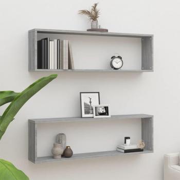 Estante cubo de pared 2 piezas gris Sonoma 100x15x30 cm madera multicapa contrachapada flotante colgante para almacenamiento en hogar, habitación y baño