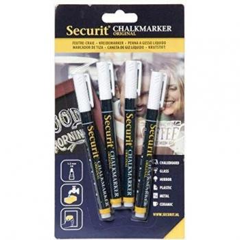 Set de 4 Marcadores de Tiza Líquida Securit - Punta Fina 1-2 mm - Color Blanco