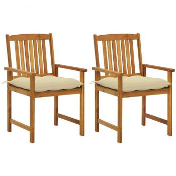 Acacia Wood Patio Chairs with Cushions - Set of 2