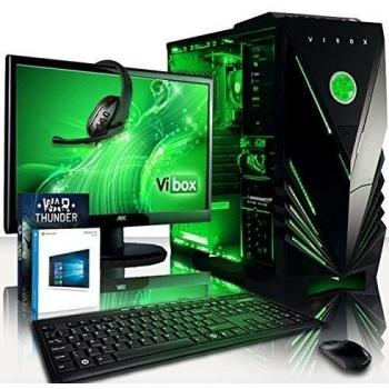 VIBOX Vision Paquet 2XLW Gaming PC - 3,9GHz CPU 2-Core AMD, Ordenador de sobremesa para oficina Gaming vale de juego, con monitor, Windows 10, Iluminaciàn interna verde