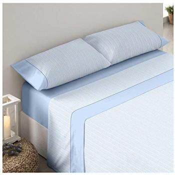 Juego de Sábanas ARIES AZUL 50% Algodón - 50% Poliéster para Cama de 150 x 190/200 (Incluye Sábana Encimera y Fundas de Almohada)