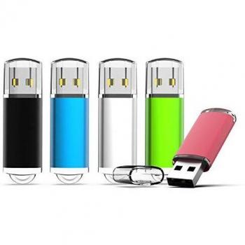 TOPESEL Memorias USB 32 GB USB 2.0, Pack de 5 Unidades, Pendrives Llaves USB Sticks Flash Drives en 3 Colores Negro, Azul, Verde, Rojo, Plata