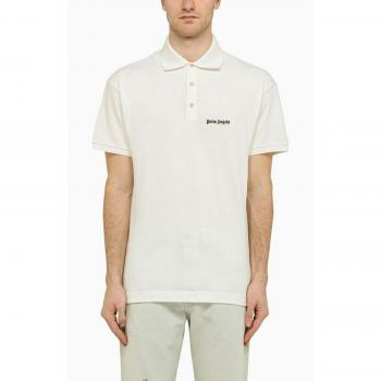 Palm Angels Men's Cotton Polo Shirt With Logo in White | Size Medium | PMGB012S24FAB002