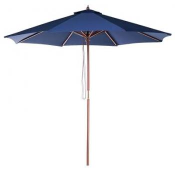 Sombrilla de Jardín Plegable de Tela Azul Marino Ø 270 cm con Poste de Madera de Abedul