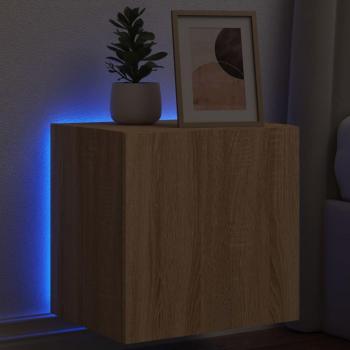 Mueble de TV de pared con luces LED 40,5x35x40 cm en roble Sonoma, color marrón, ideal para salón y televisor
