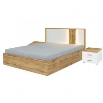 Pack cama canapé 160x200 con arcón + 2 mesitas de noche color blanco y roble