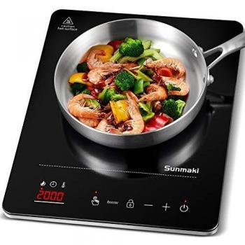 Placa de inducción, placa de inducción de placa de cocción Sunmaki, placa de cocción portátil vitrocerámica con pantalla digital , control de botón táctil con sensor, temporizador