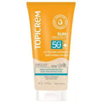 Topicrem Sun Protect Gel Fresco para Después del Sol para Rostro y Cuerpo 200 ml, Leche Solar Hidratante SPF 50+ 50 ml, Leche Solar Topicrem SPF 50+ 50 ml, Topicrem