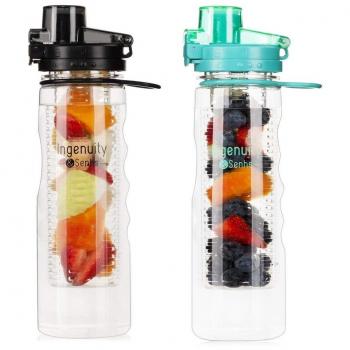 ISS Botella Deportiva de Agua con Infusor de 750ml con Filtros de Infusión Duales de Frutas, a Prueba de Derrames con Diseño de Tritan Moderno Antideslizante Libre de BPA