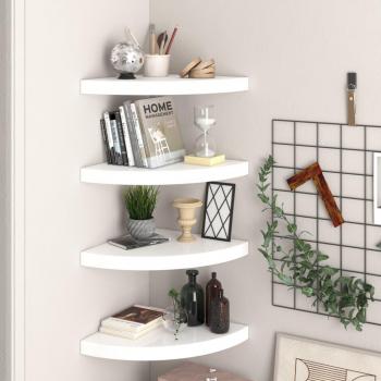 vidaXL Floating Corner Shelves - 4 pcs, High Gloss White, 35x35x3.8 cm, MDF