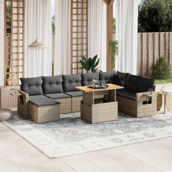 9-Piece Grey Poly Rattan Garden Sofa Set with Cushions