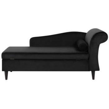 Chaise Lounge de Terciopelo Negro con Almacenamiento a la Derecha y Cojín