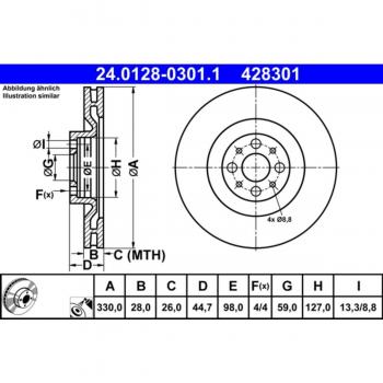 Disco de freno ATE 24.0128-0301.1, frente, ventilado, 1 pieza