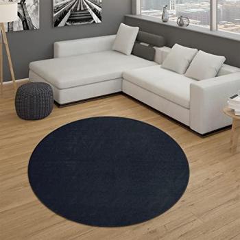 Alfombra Redonda Moderno Pelo Corto 13 mm Azul Oscuro Ø 120 cm