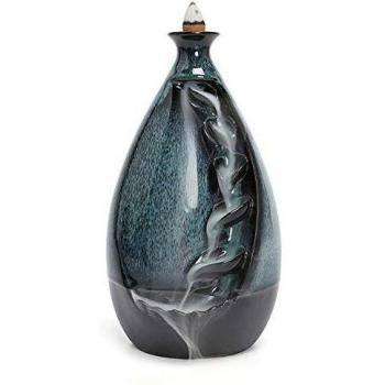 MAKMYES Backflow Incense Burner with 10 pcs Incense Cones in Exquisite Present Box Handmade Large Ceramic Backflow Cone Sticks Incense Holder Home Decor Gift