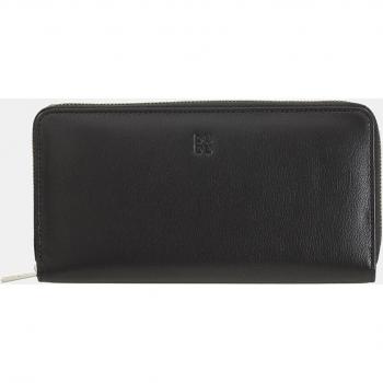 Cartera grande en piel de becerro napa negra con cremallera, características: cuero RFID, cierre de cremallera alrededor, 14 bolsillos para tarjetas de crédito y pines