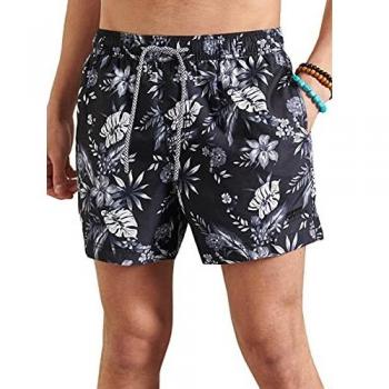 Superdry Super 5s Beach Volley Bermudas, Black Hawaiian, M para Hombre