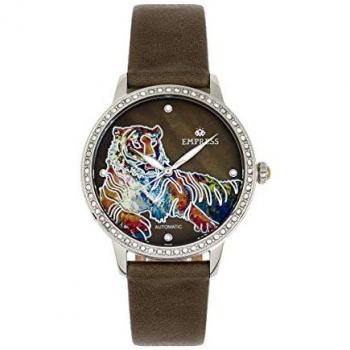 Empress Diana Automatic Engraved Mother of Pearl Olive Leather Watch - One Size